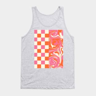 Checks and Swirls - Pink, Orange and Cream Tank Top